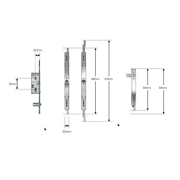 illustration Serrure 5 points pour porte sectionnelle avec portillon intégré