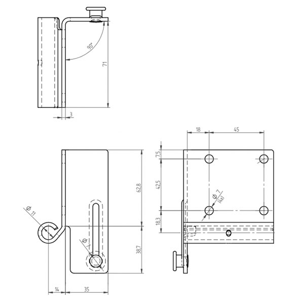 Dimensions console basse universelle porte sectionnelle