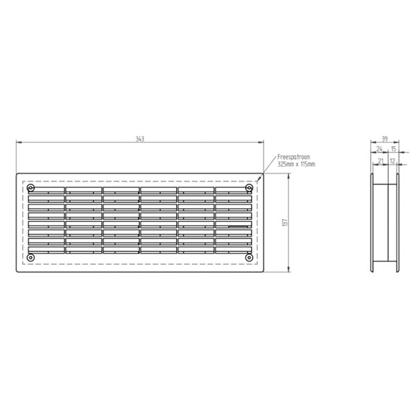 Dimensions grille de ventilation verrouillable